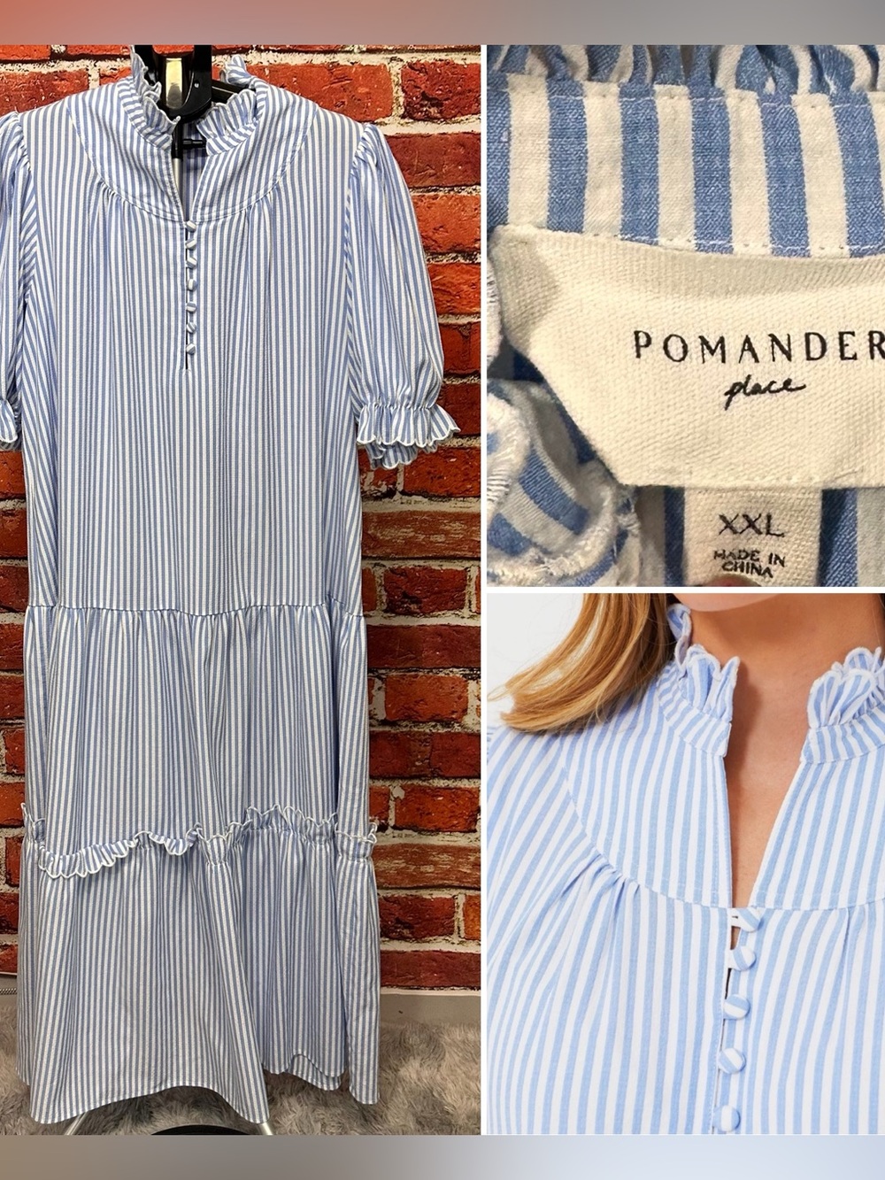 POMANDER PLACE WOMENS DRESS SIXE XXL 2X BOHO STRIPED SELENA MAXI RUFFLED SLEEVE